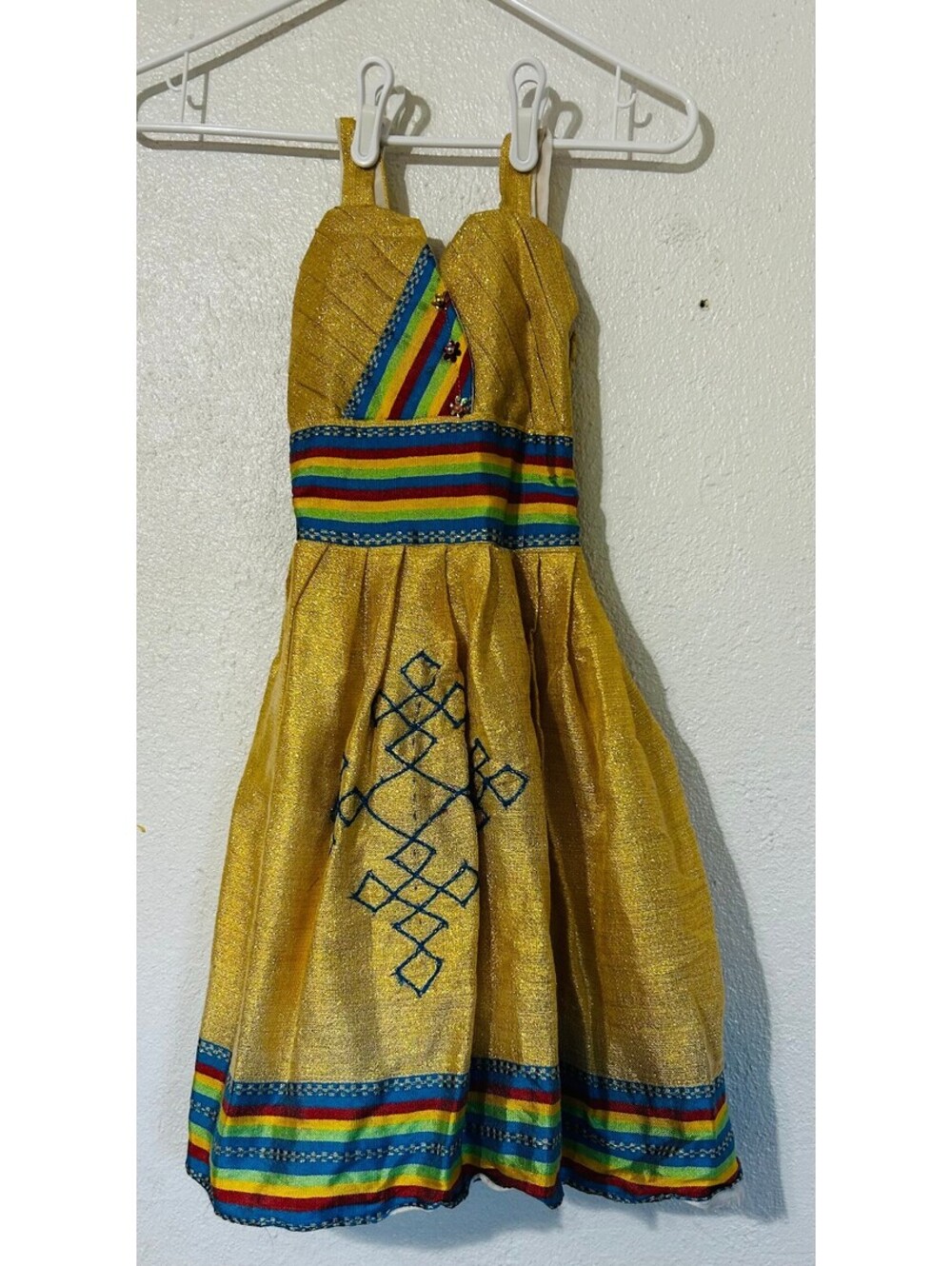 Girls Habesha Kemis Ethiopian Eritrean Dress Gold Rainbow Tilet Traditional
